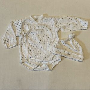 Livly White Bodysuit Set with Gray Polka Dot Pattern and Matching Hat